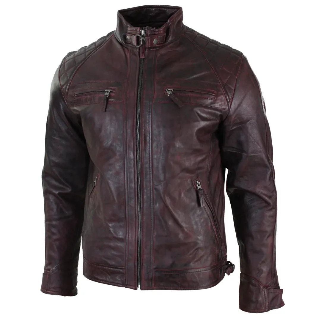 Men's Zipped Short Biker Leather Jacket