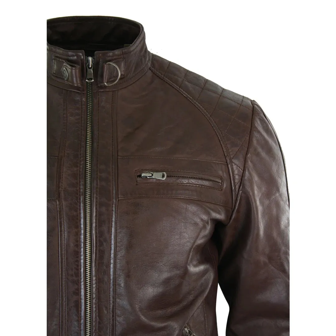 Men's Zipped Short Biker Leather Jacket