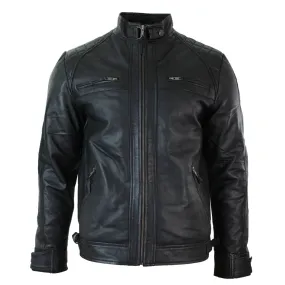 Men's Zipped Short Biker Leather Jacket