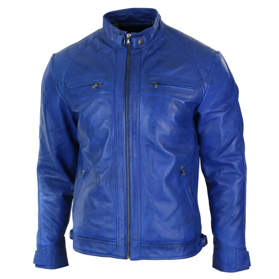 Men's Zipped Short Biker Leather Jacket