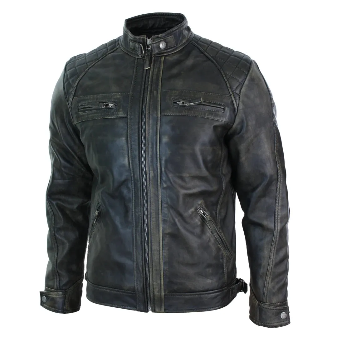 Men's Zipped Short Biker Leather Jacket