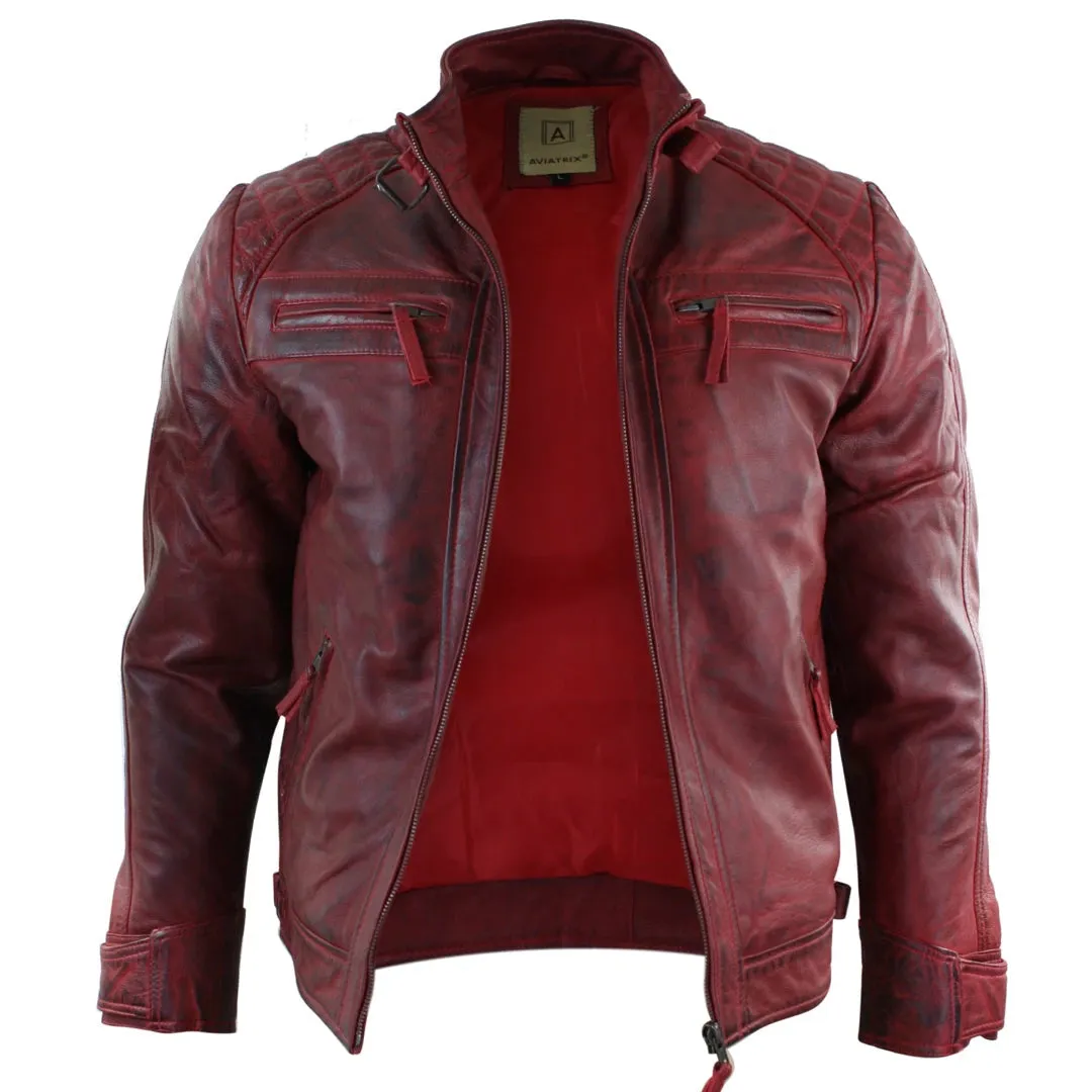 Men's Zipped Short Biker Leather Jacket