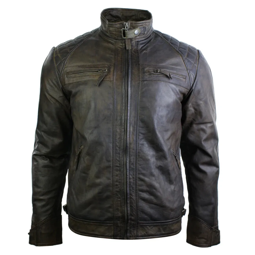 Men's Zipped Short Biker Leather Jacket