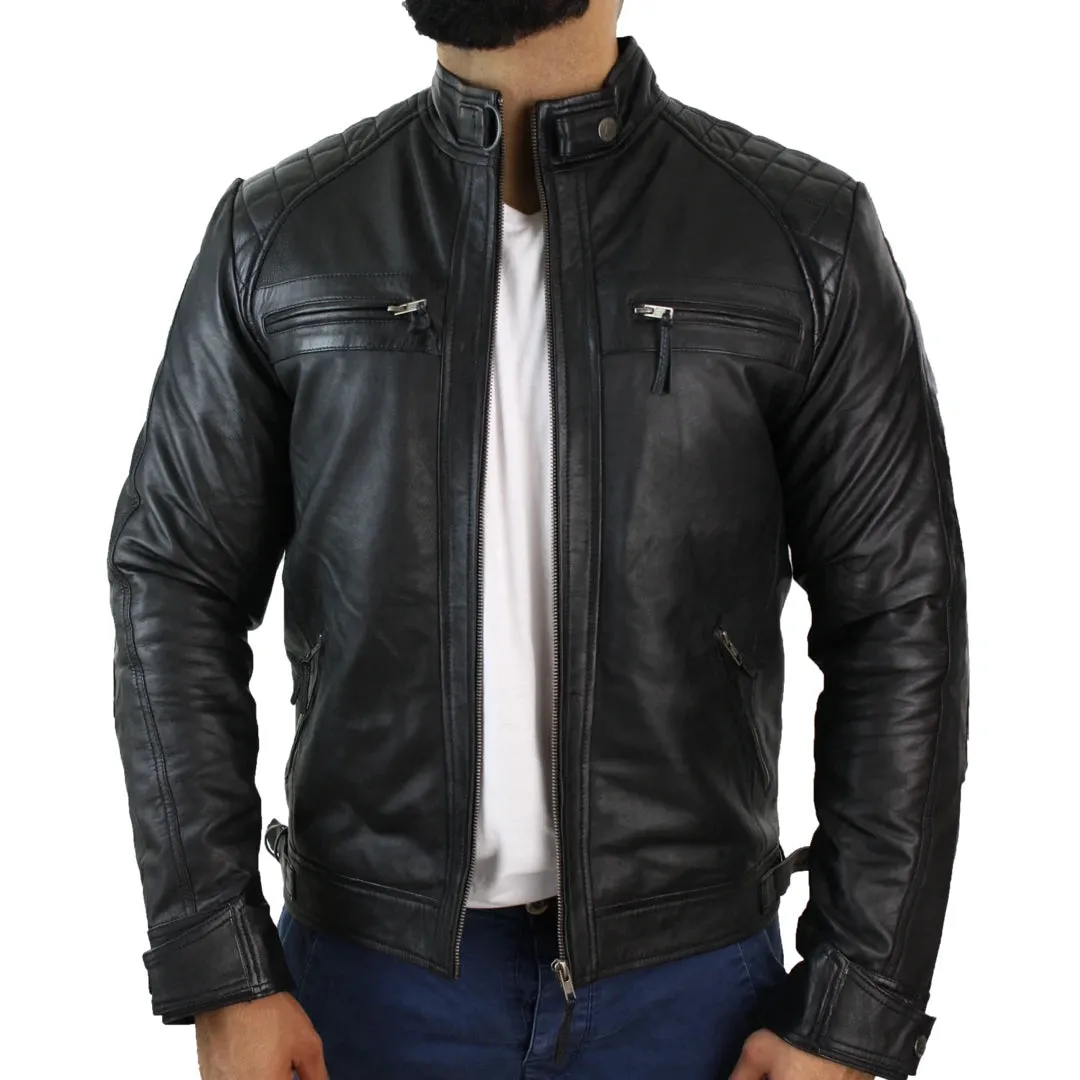 Men's Zipped Short Biker Leather Jacket