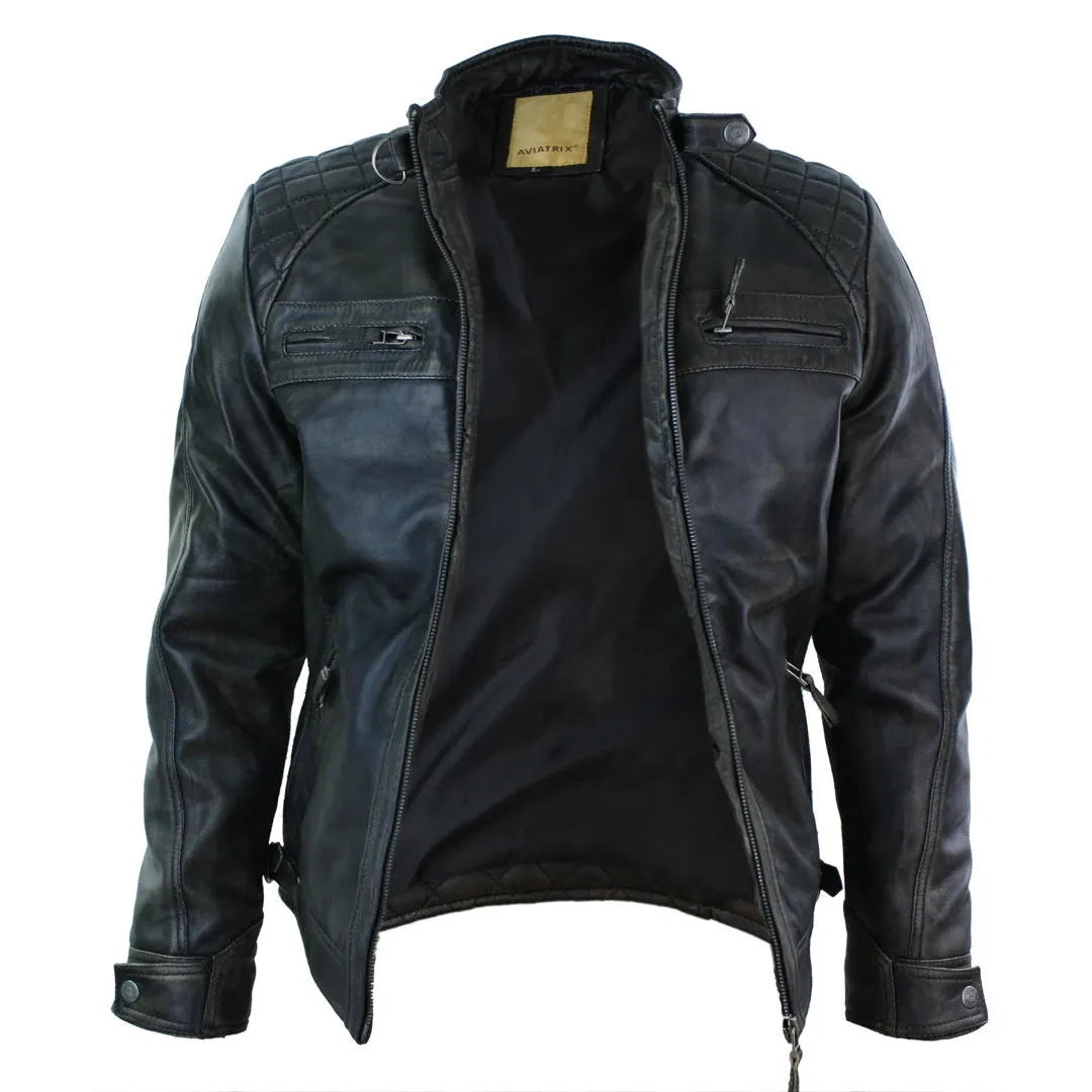 Men's Zipped Short Biker Leather Jacket