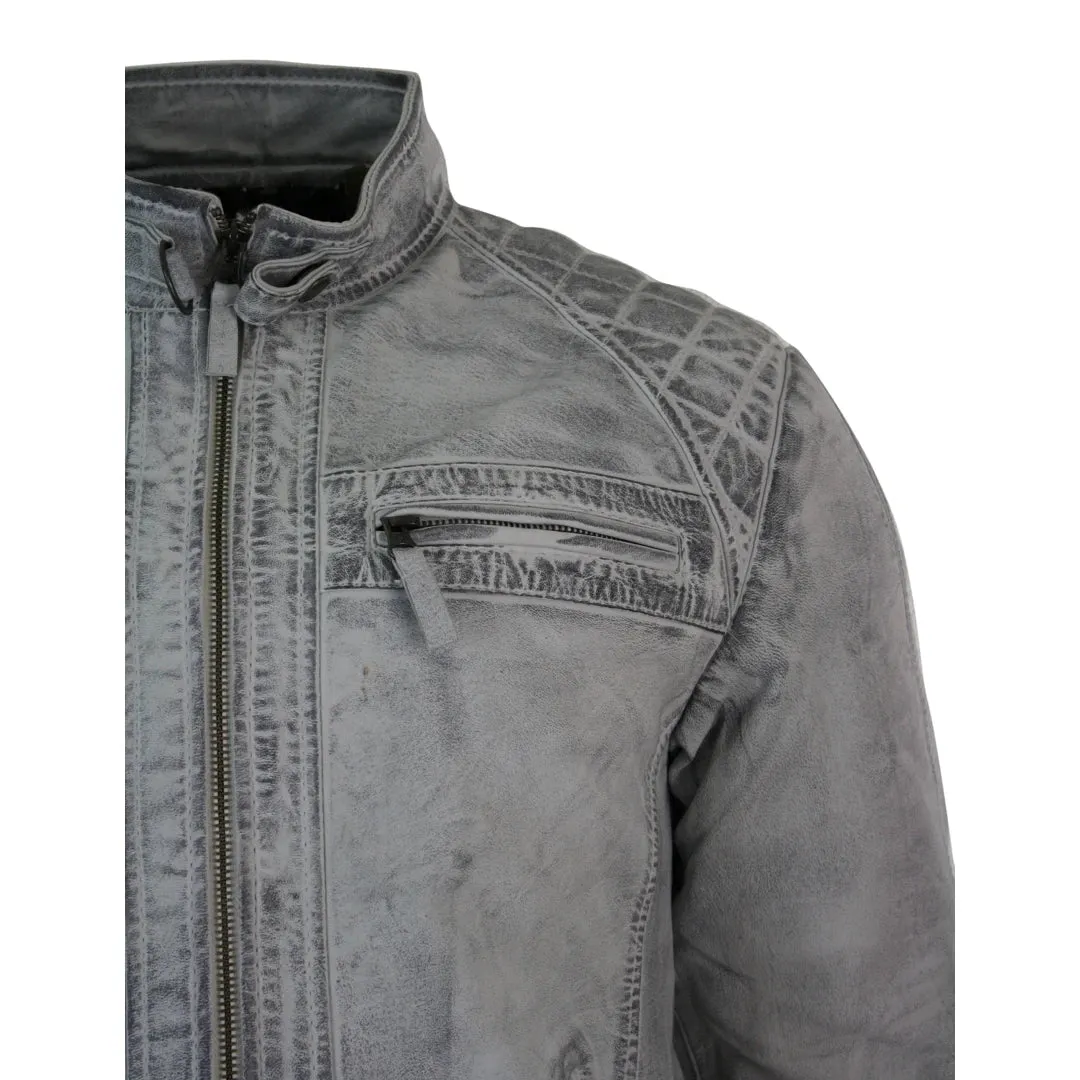 Men's Zipped Short Biker Leather Jacket