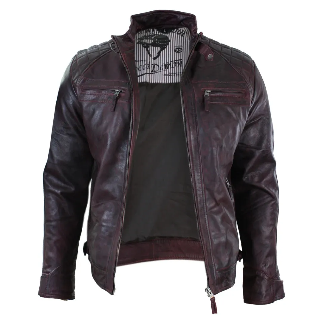 Men's Zipped Short Biker Leather Jacket