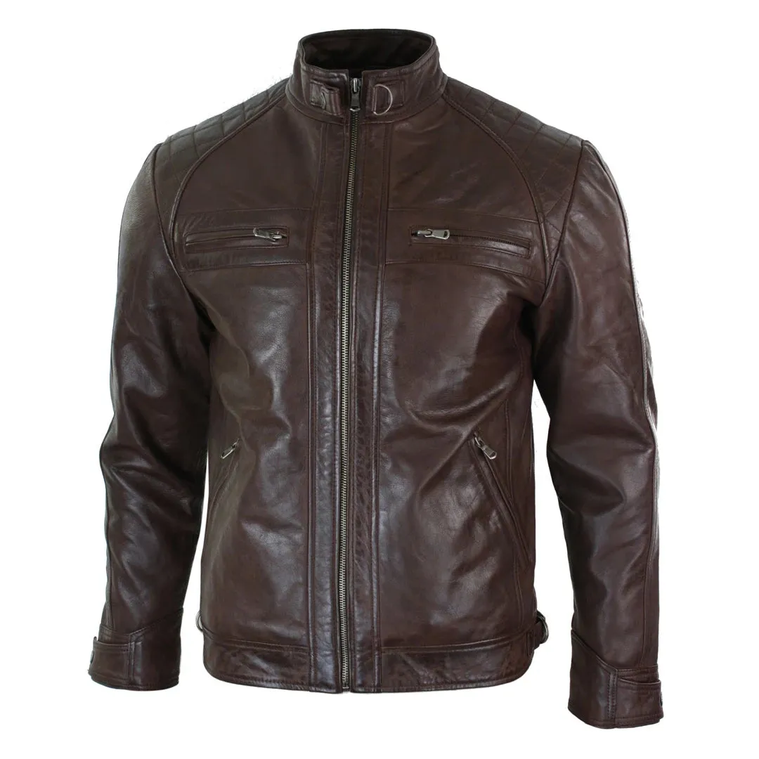 Men's Zipped Short Biker Leather Jacket