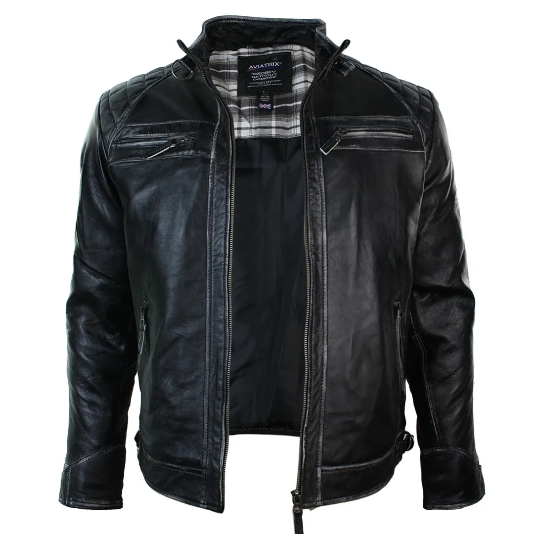 Men's Zipped Short Biker Leather Jacket