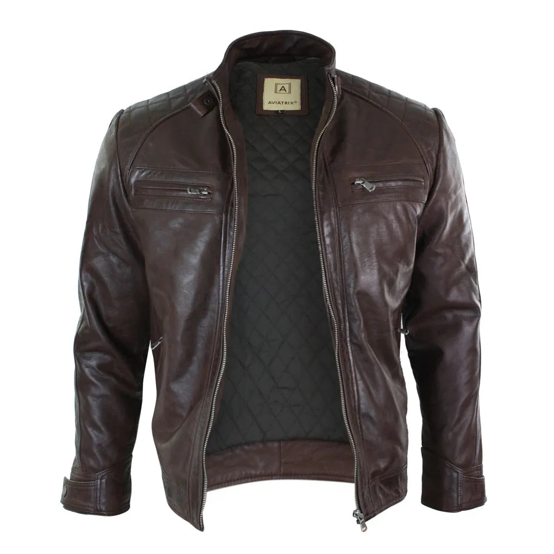 Men's Zipped Short Biker Leather Jacket