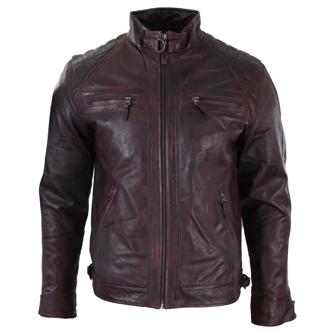 Men's Zipped Short Biker Leather Jacket