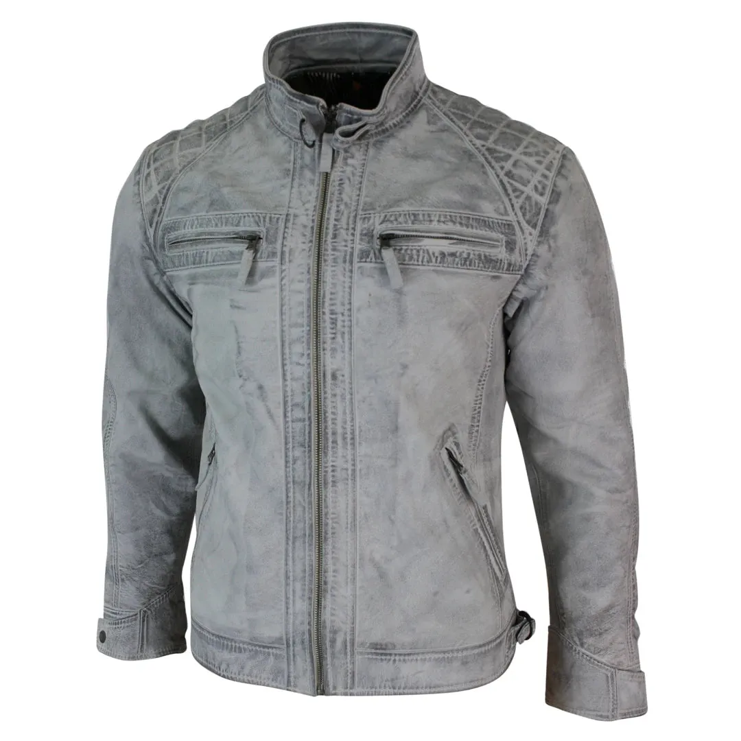 Men's Zipped Short Biker Leather Jacket