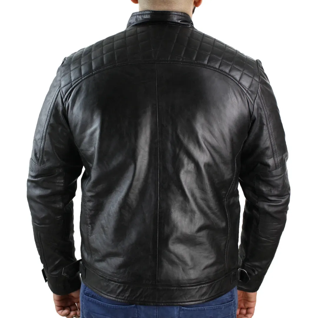 Men's Zipped Short Biker Leather Jacket