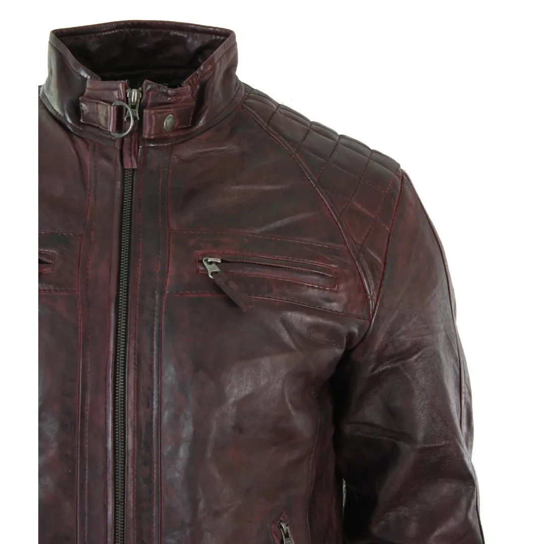 Men's Zipped Short Biker Leather Jacket