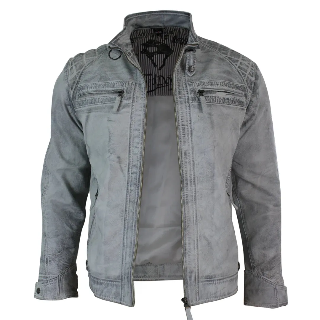 Men's Zipped Short Biker Leather Jacket