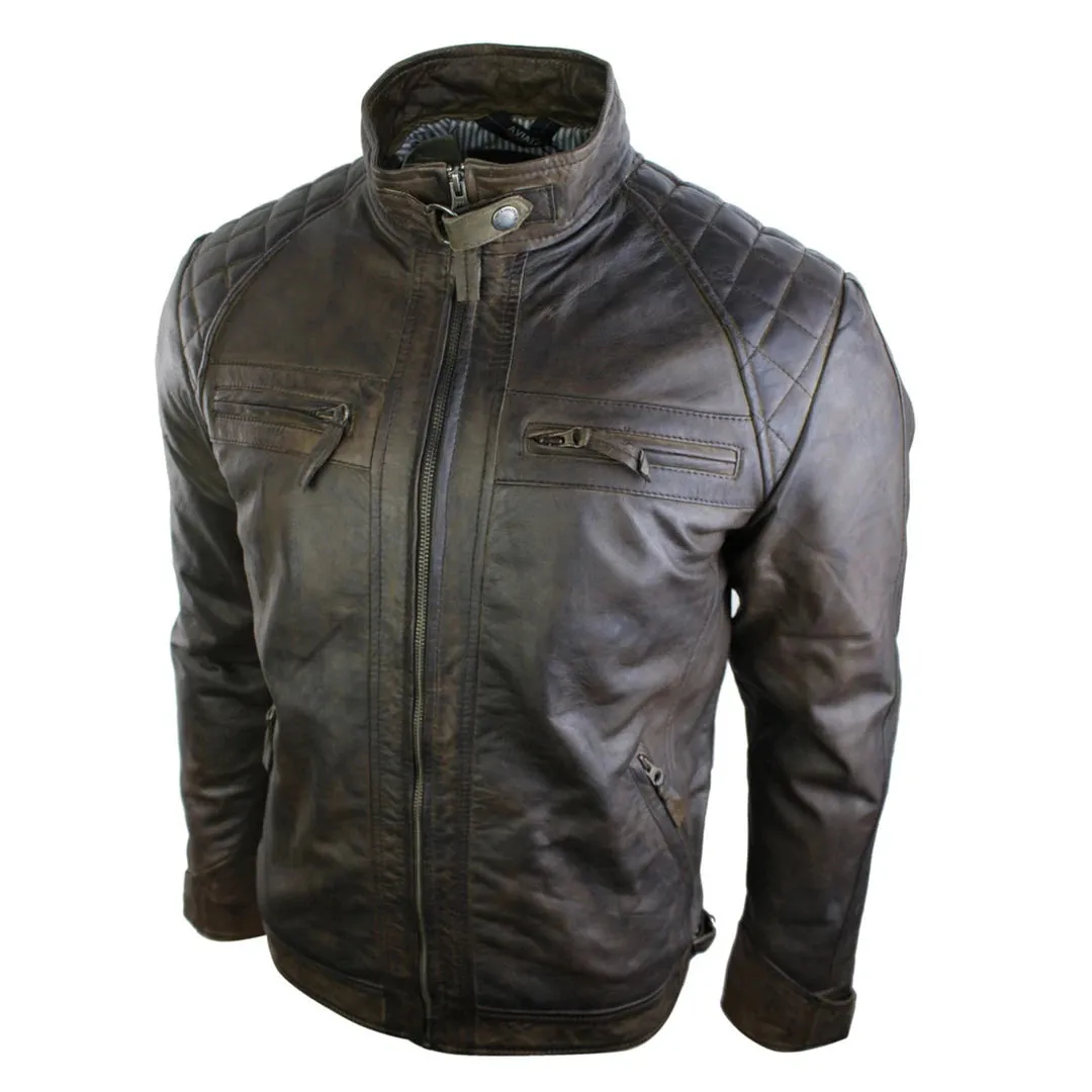 Men's Zipped Short Biker Leather Jacket