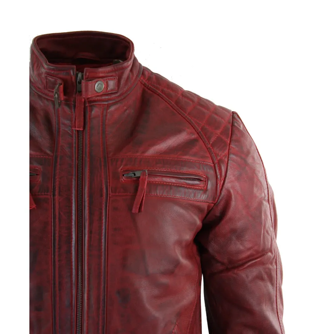 Men's Zipped Short Biker Leather Jacket