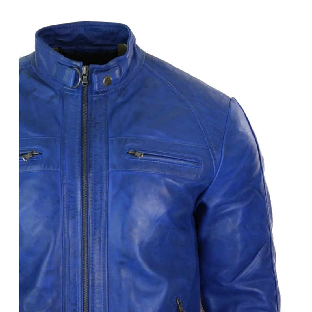 Men's Zipped Short Biker Leather Jacket