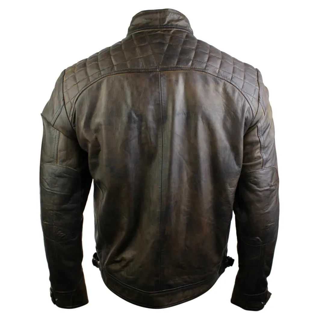 Men's Zipped Short Biker Leather Jacket