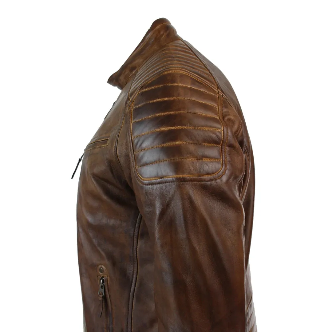 Men's Zipped Short Biker Leather Jacket