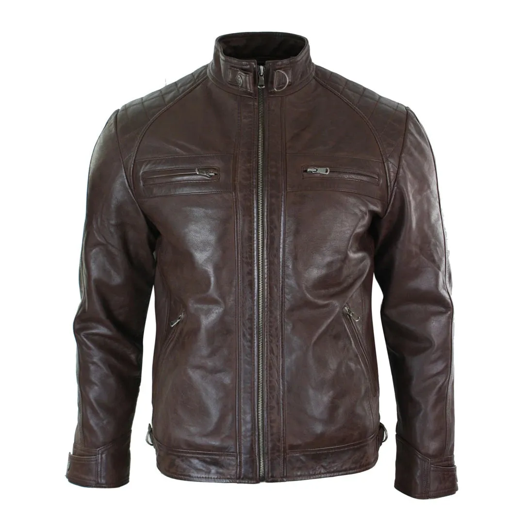 Men's Zipped Short Biker Leather Jacket