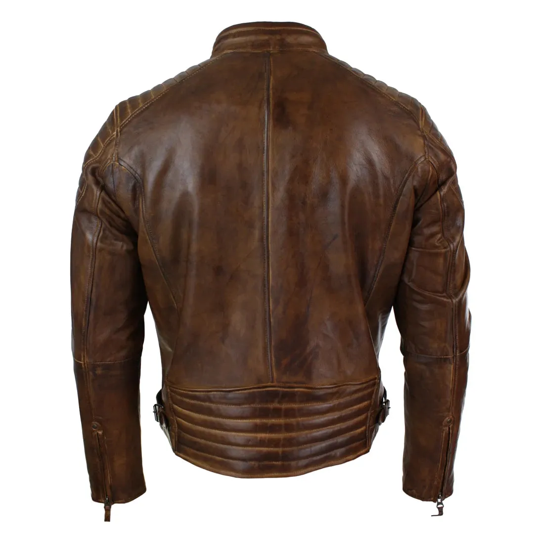 Men's Zipped Short Biker Leather Jacket