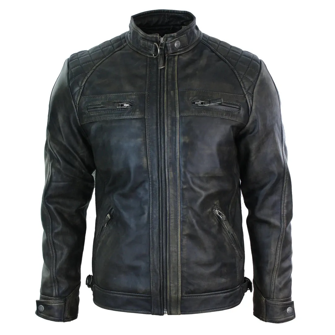 Men's Zipped Short Biker Leather Jacket