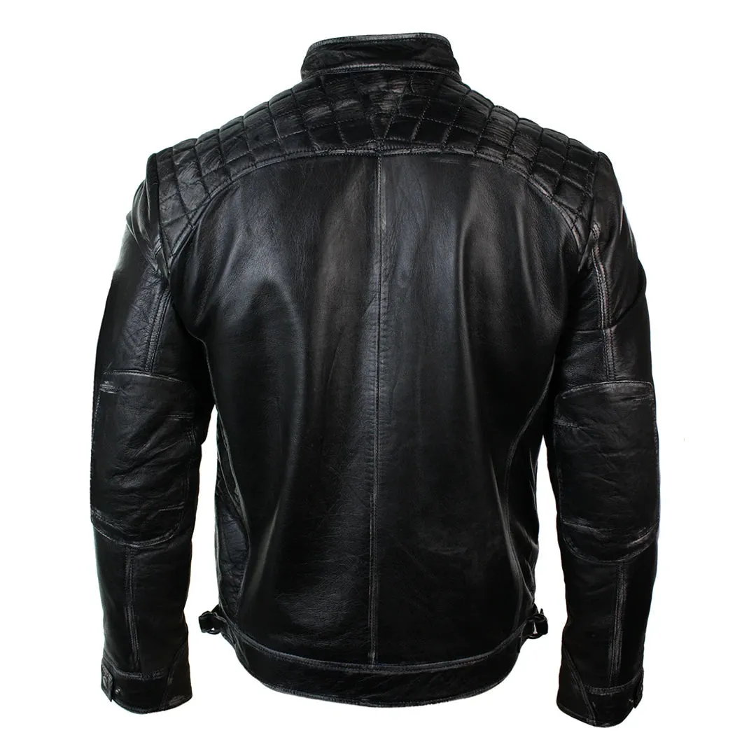 Men's Zipped Short Biker Leather Jacket