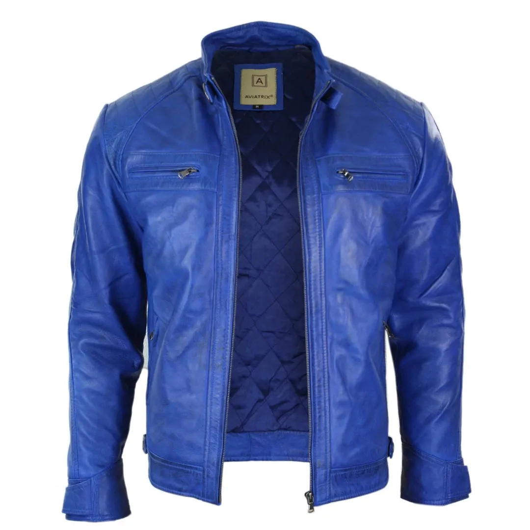 Men's Zipped Short Biker Leather Jacket