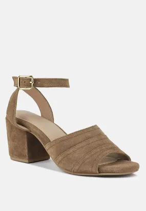 MON-BEAU Fine Suede Block Heeled Sandal in Tan