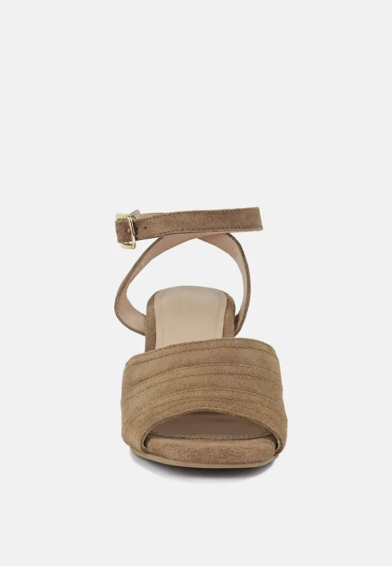 MON-BEAU Fine Suede Block Heeled Sandal in Tan