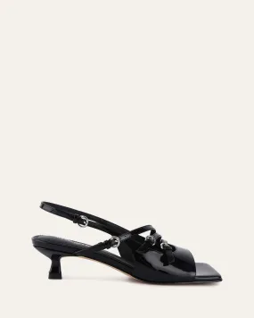 MONICA MID HEEL SANDALS BLACK PATENT