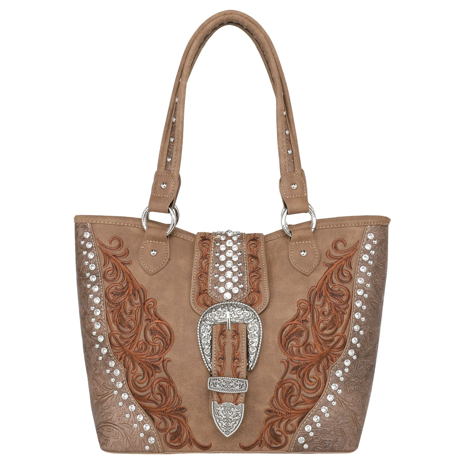 Montana West Embossed Crystal Buckle Concealed Tote