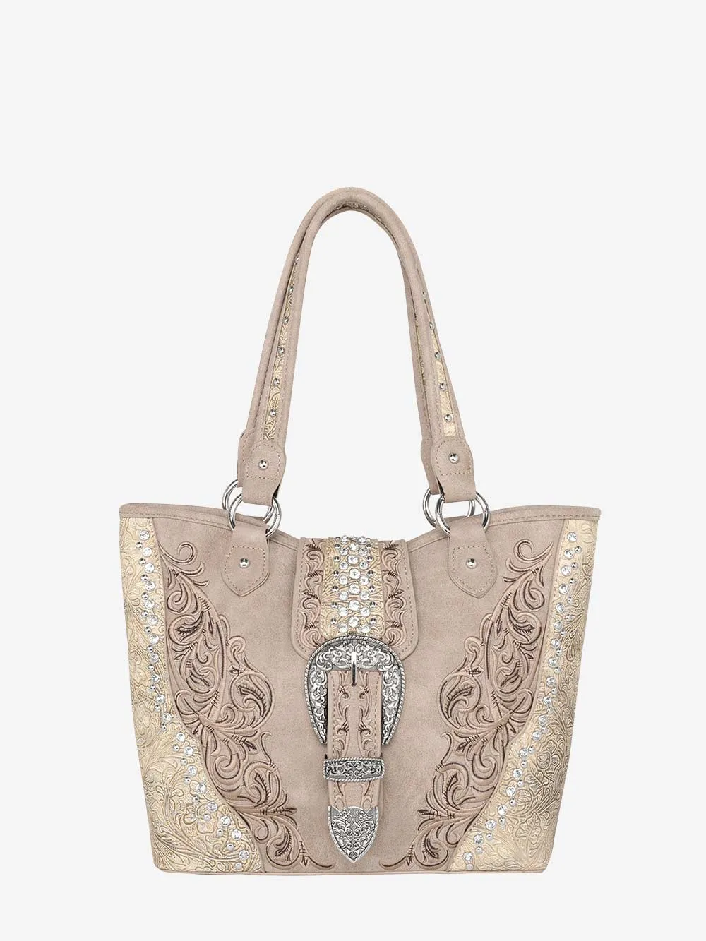 Montana West Embossed Crystal Buckle Concealed Tote