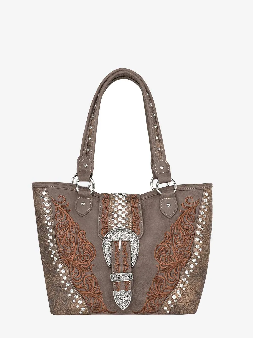 Montana West Embossed Crystal Buckle Concealed Tote