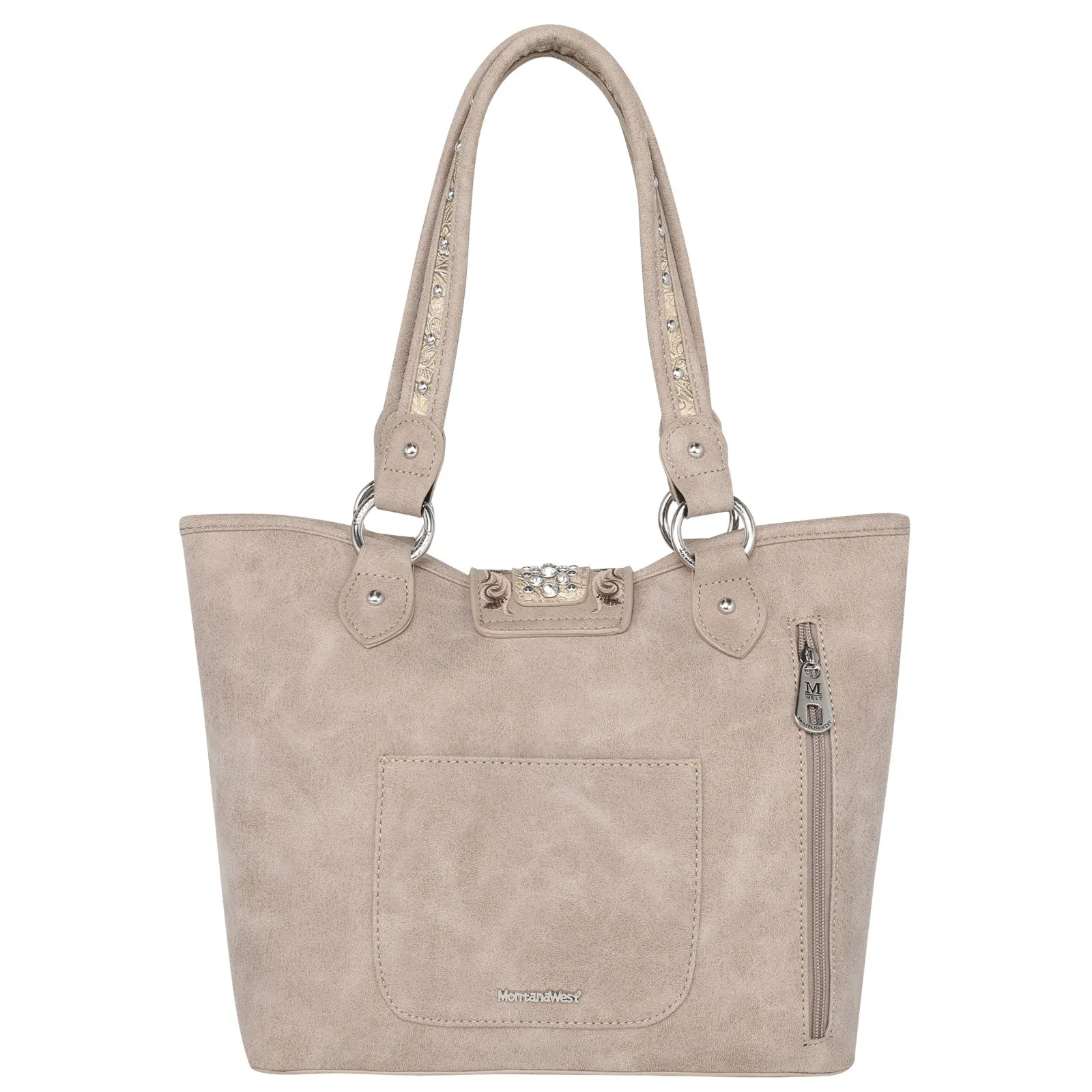 Montana West Embossed Crystal Buckle Concealed Tote