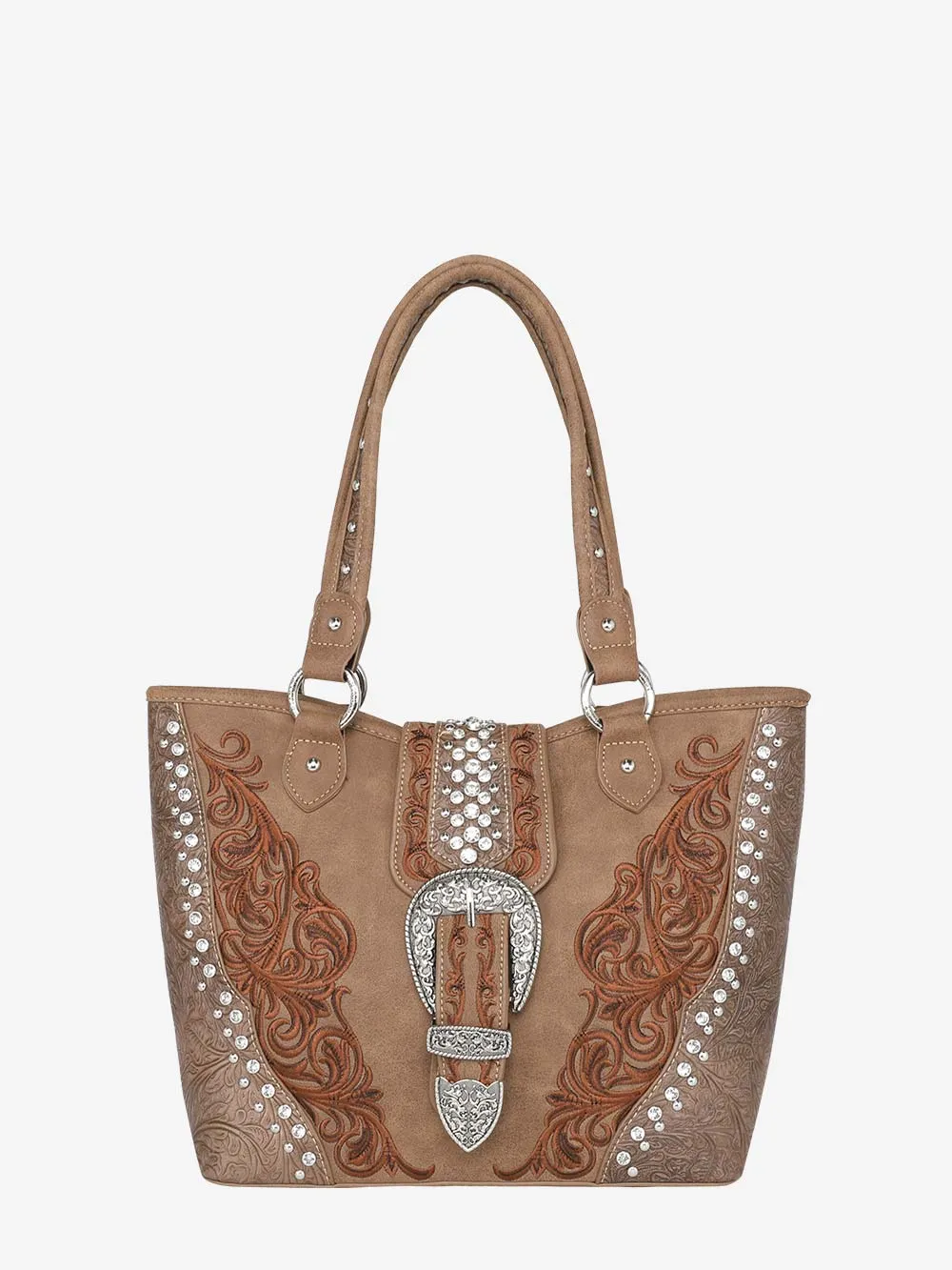 Montana West Embossed Crystal Buckle Concealed Tote