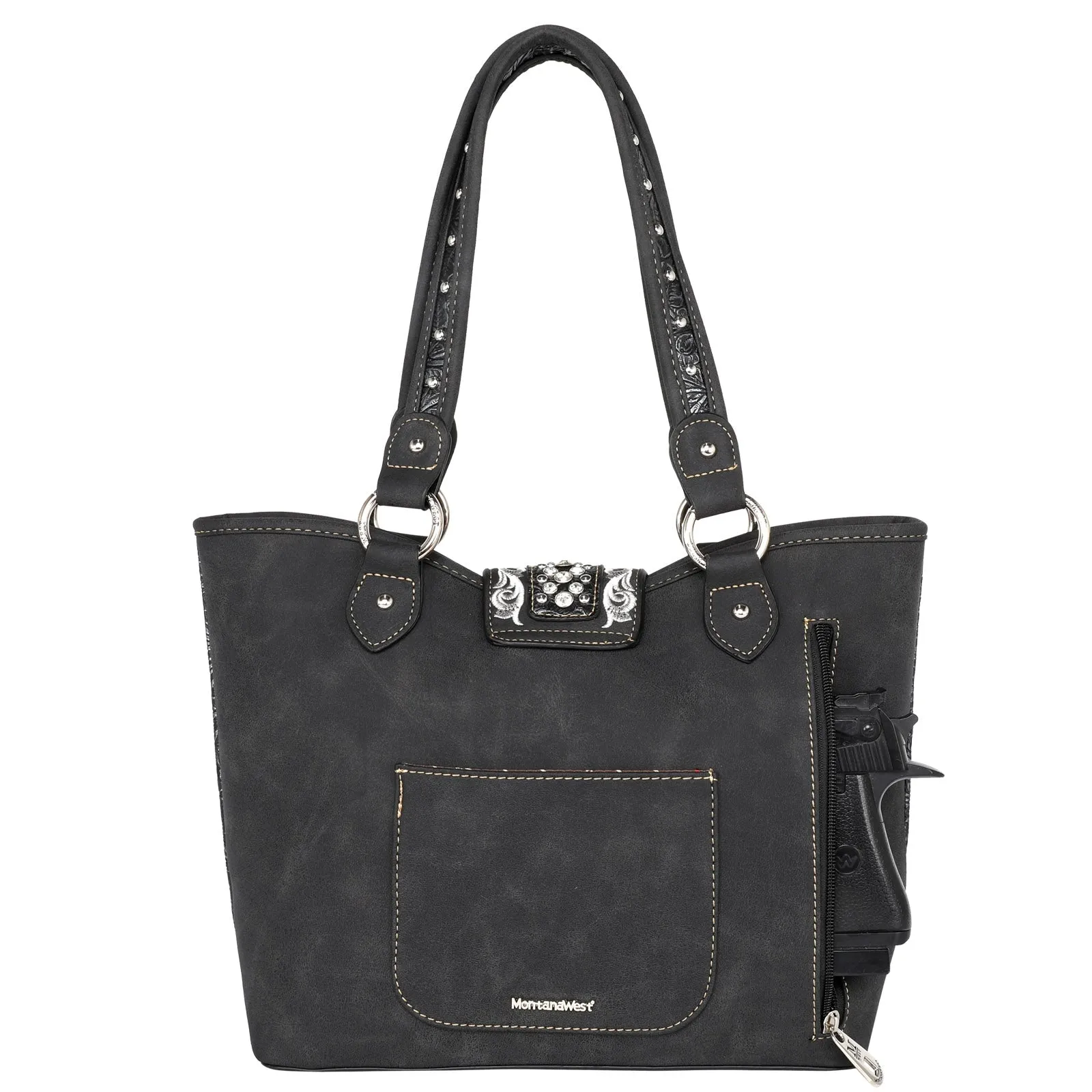 Montana West Embossed Crystal Buckle Concealed Tote