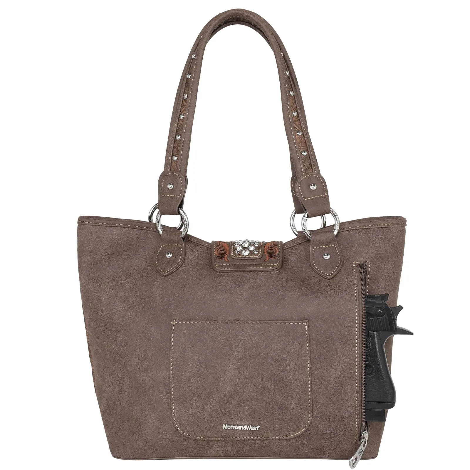 Montana West Embossed Crystal Buckle Concealed Tote