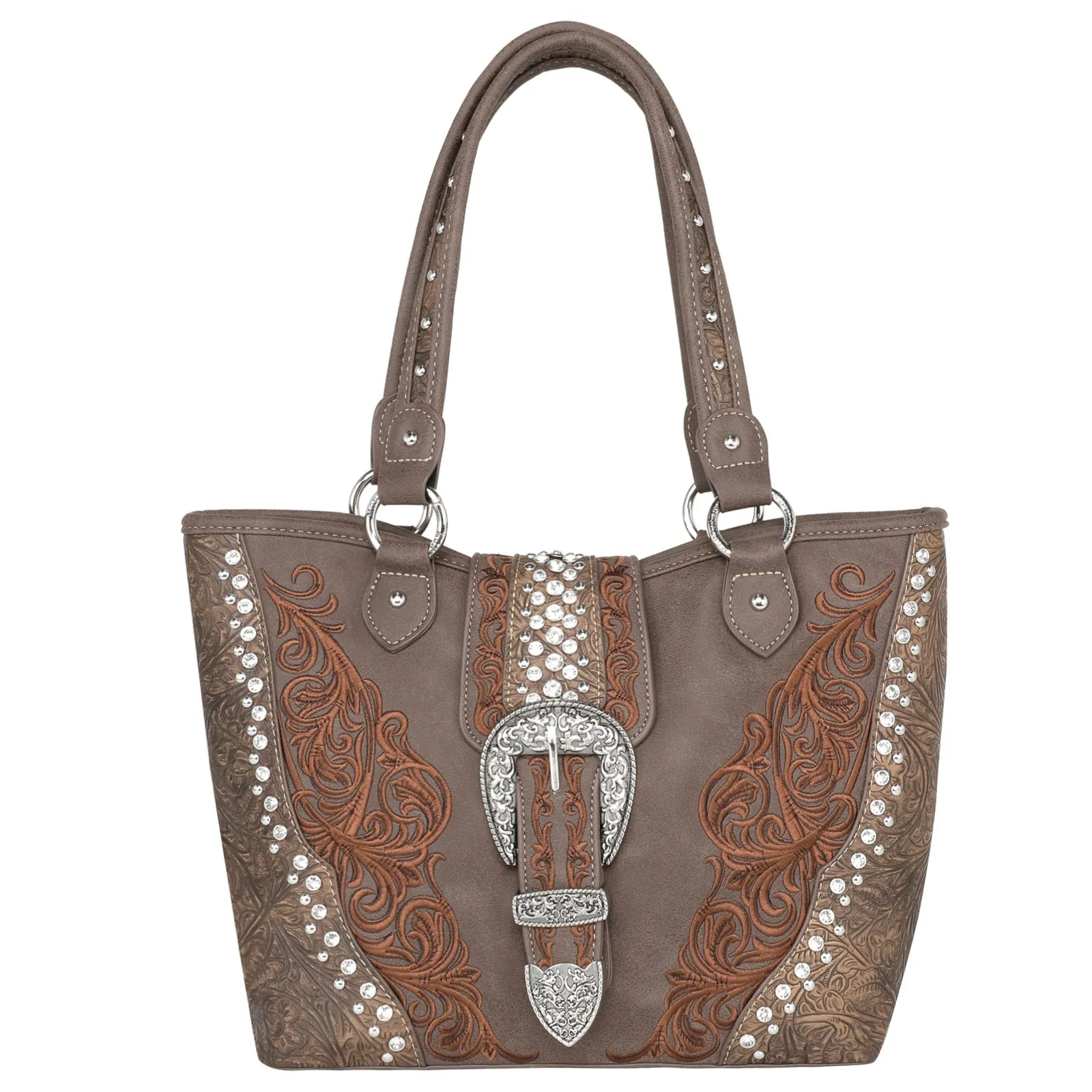 Montana West Embossed Crystal Buckle Concealed Tote