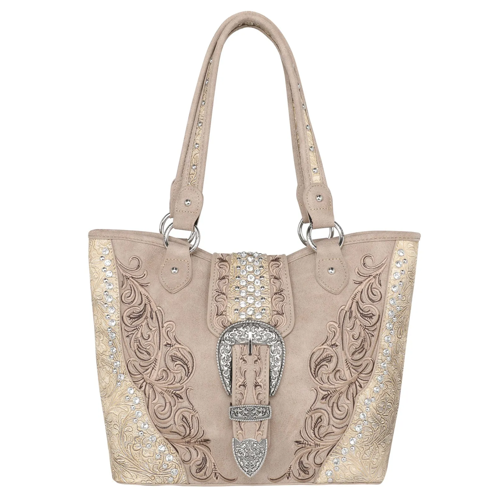 Montana West Embossed Crystal Buckle Concealed Tote