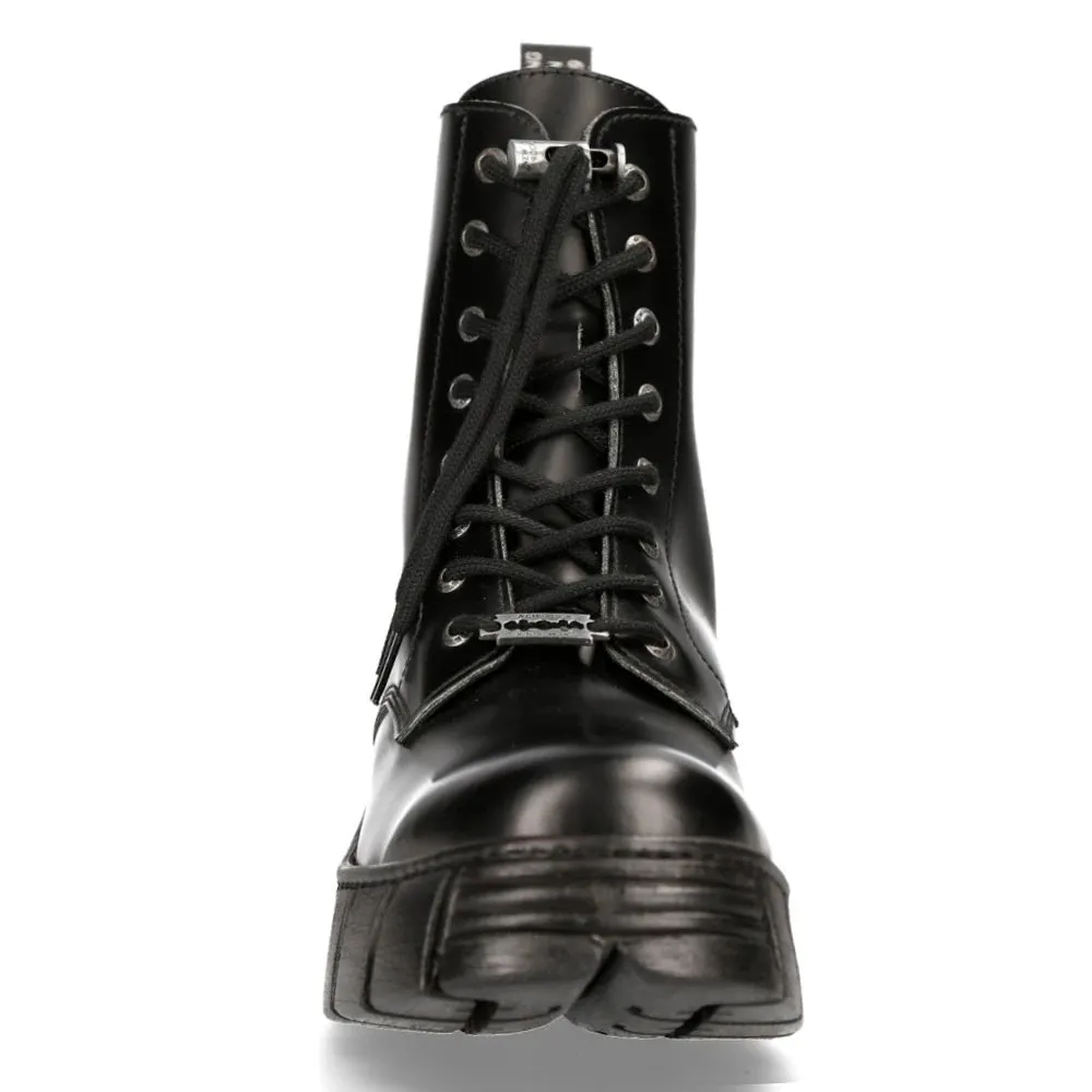 New Rock M-WALL026N-C5 Boots Black Leather Wall Rock Biker Ankle Tower Boots