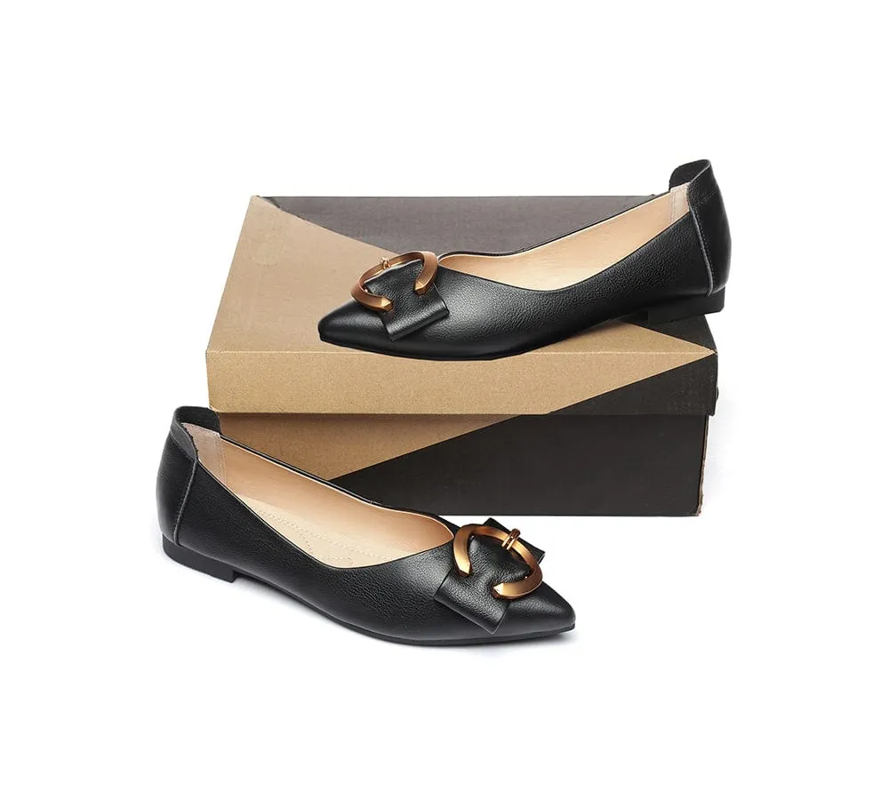 Pari Pointed Toe Ballet Flat With Metal Buckle Décor