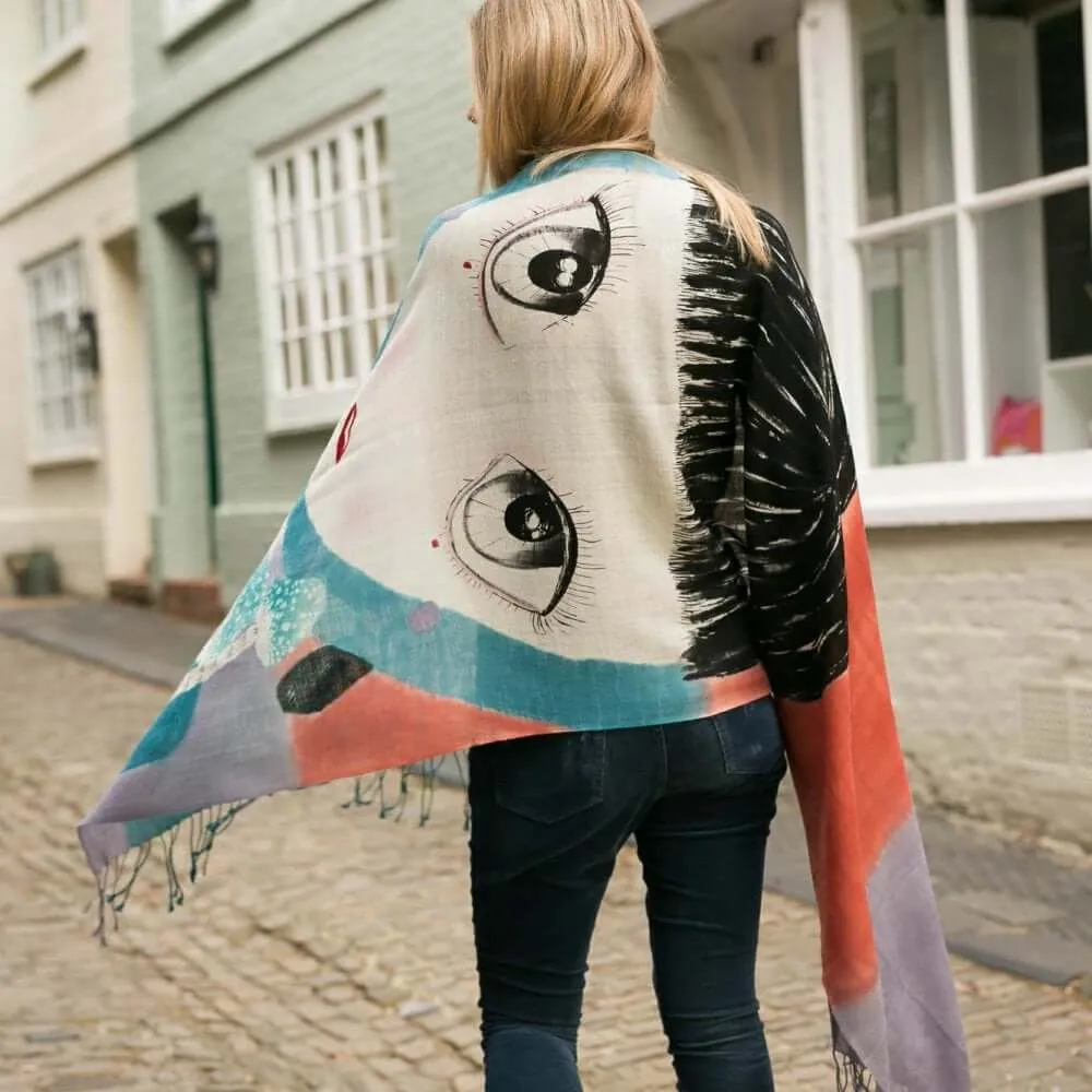 Peony London - Hand Painted Girl & Rabbit Scarf