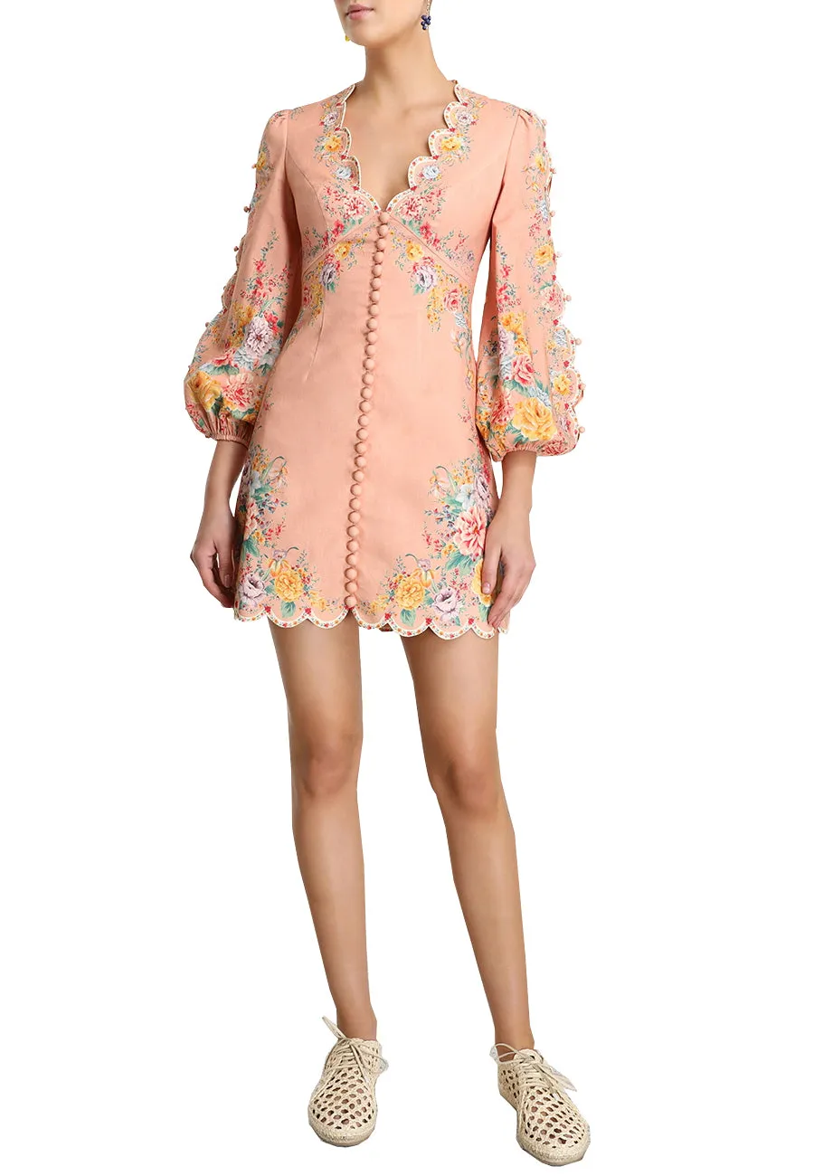 Pink Zinnia Scallop Floral Mini Dress