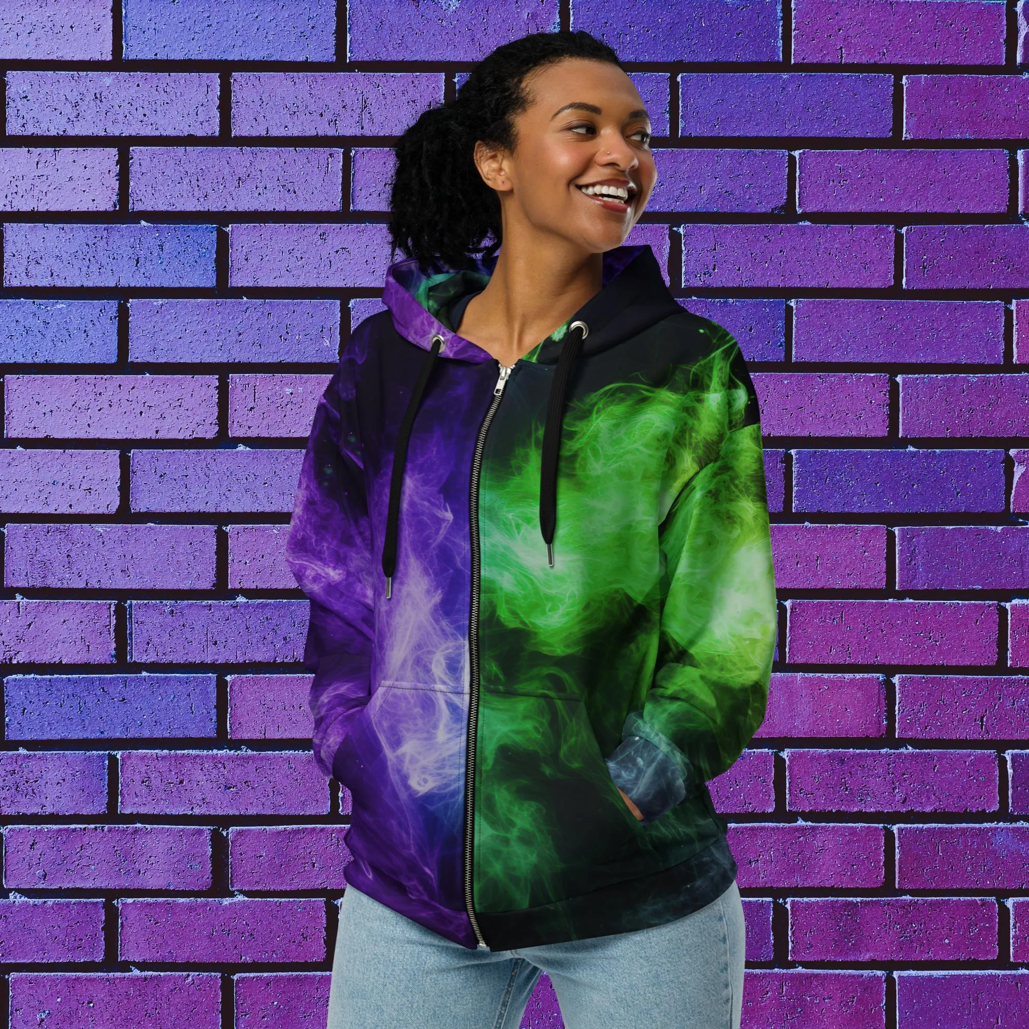 Purple and Green Smoke zip hoodie