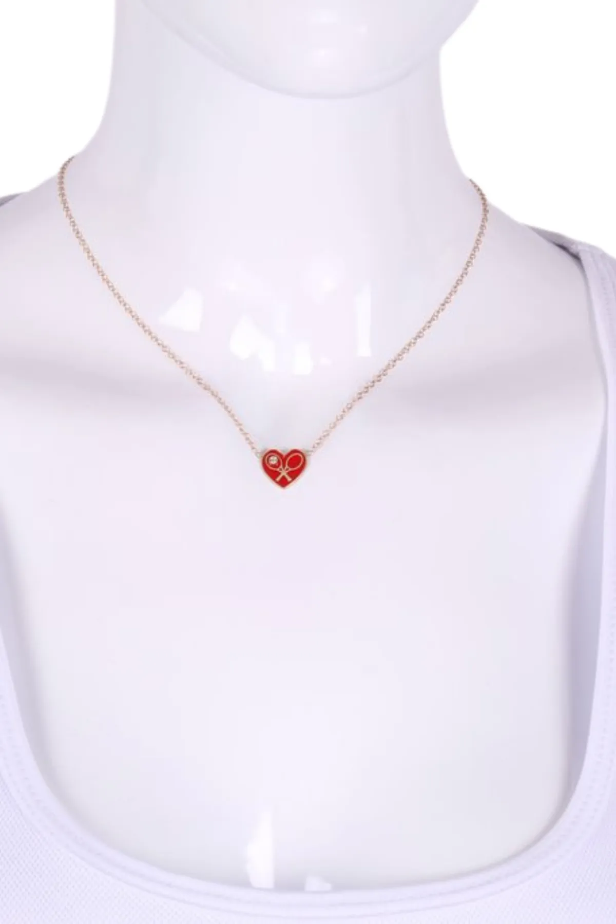 Red Enamel Heart   Diamond Gold Necklace Tennis Necklace