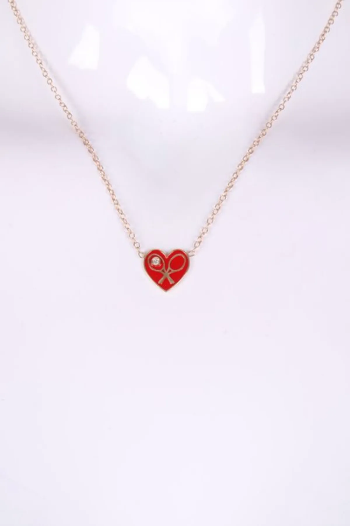 Red Enamel Heart   Diamond Gold Necklace Tennis Necklace