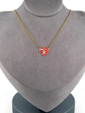 Red Enamel Heart   Diamond Gold Necklace Tennis Necklace