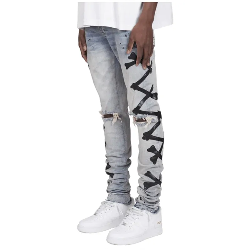 Ripped Zipper Denim Pants